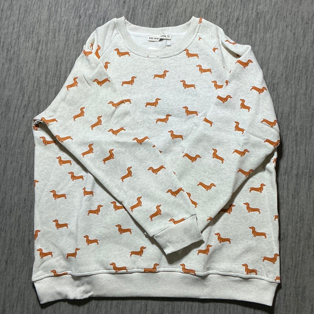 Sm Wardrobe Dachshund Dog Print Sweatshirt Grey Orange XL Raglan Pullover